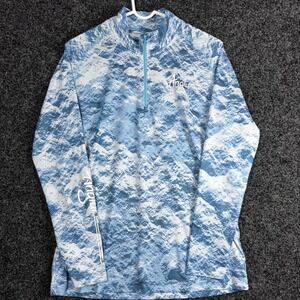Anglur Mens Medium Blue White Topo Print 1/4 Zip Performance‎ Fishing Shirt M